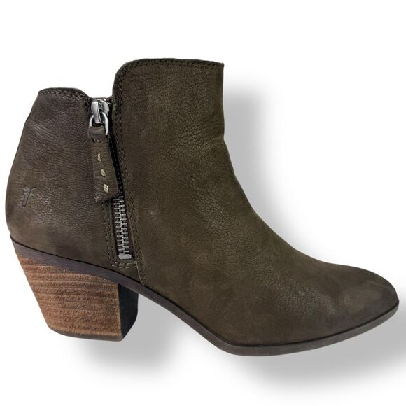 Frye Judy Ankle Boots Short Booties Brown Leather Double Side Zip Womens 7 M - Picture 9 of 13